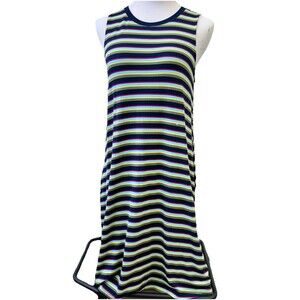 Time & Tru Multi Stripe Sleeveless Tank Dress Large 12-14 Rayon With Pockets